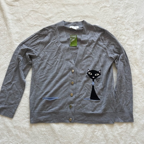 NWT Kate Spade Broome Street Cat Intarsia Cardigan Sweater XL - Picture 4 of 6